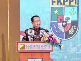 Ketua MPR RI Bambang Soesatyo saat menyampaikan orasinya di perayaan HUT ke-46 FKPPI di Jakarta pada Kamis (12/9/24). Sumber foto : Istimewa.
