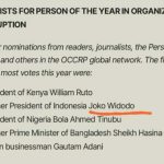Hasil Tangkapan Layar dari Laman OCCRP yang menyebutkan Presiden Jokowi sebagai Finalis Nominasi Tokoh Terkorup Tahun 2024 yang dirilis OCCRP.