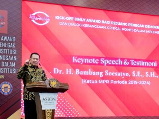 Wakil Ketua Umum Partai Golkar, Bambang Soesatyo dalam acara Jimly Award di Jakarta pada Kamis (17/4/2025).